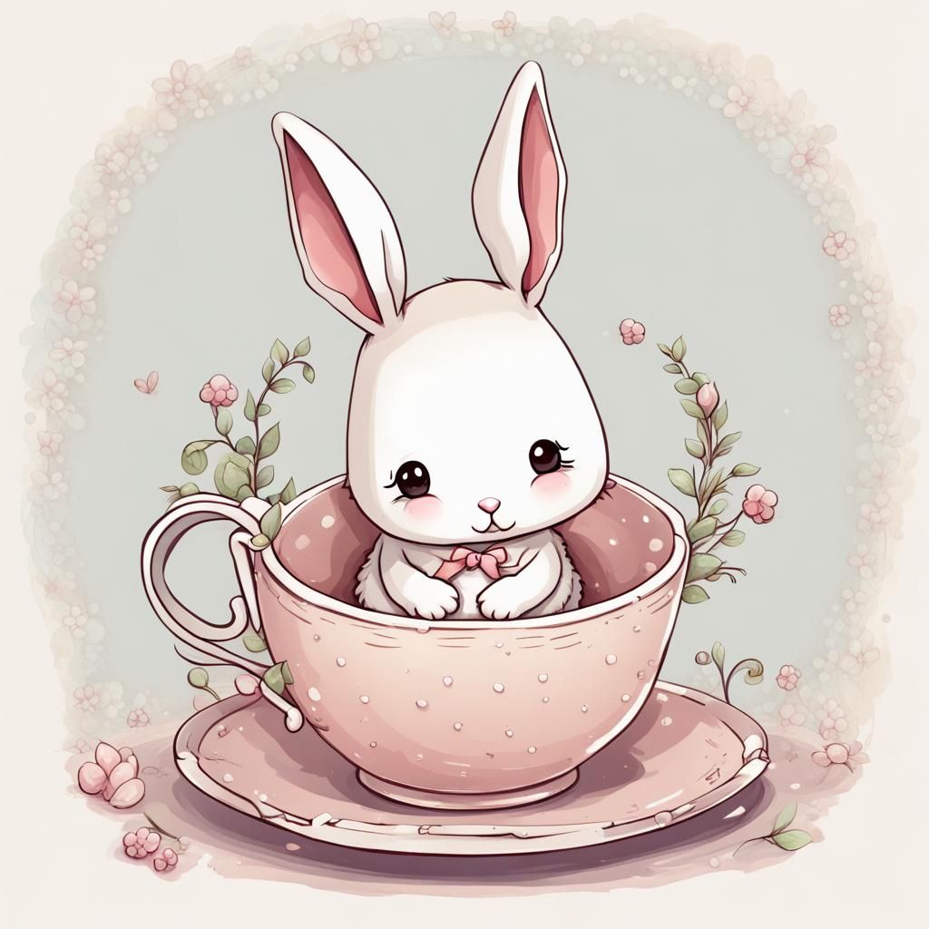 Chibi Rabbit in Teacup: A Cute Miniature Scene