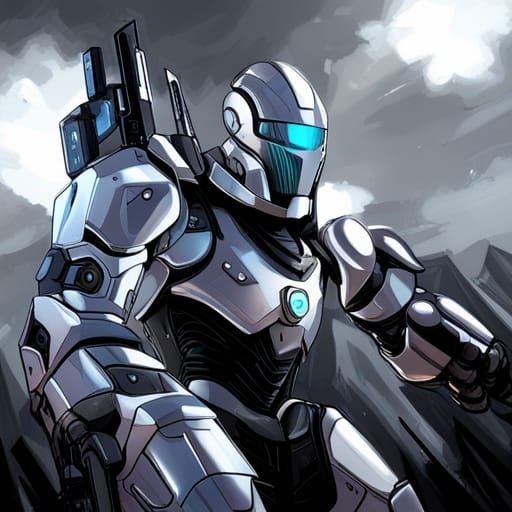 Robots with Handguns in Reflective Silver and Black