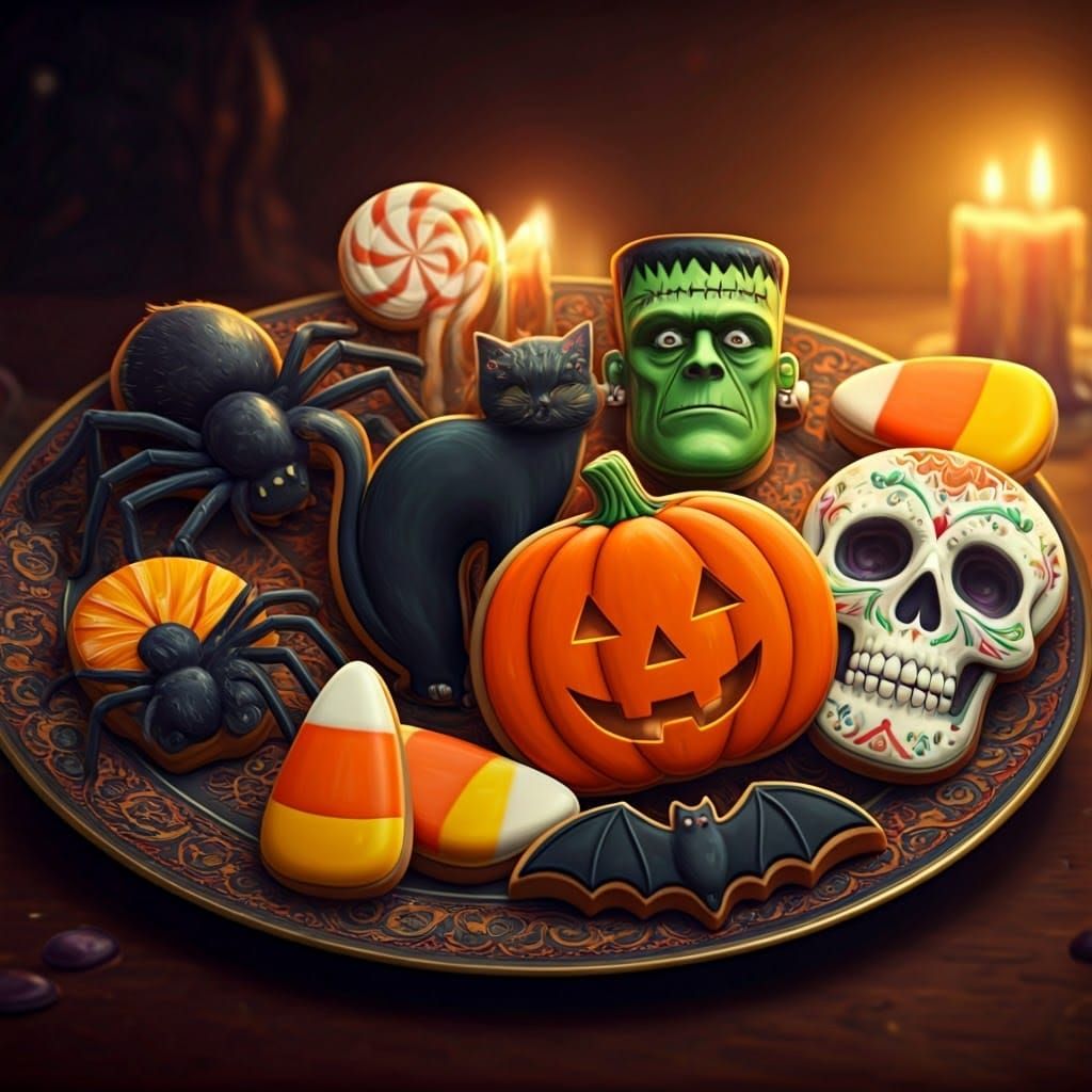 Halloween Cookie Platter in Hyperrealistic Style