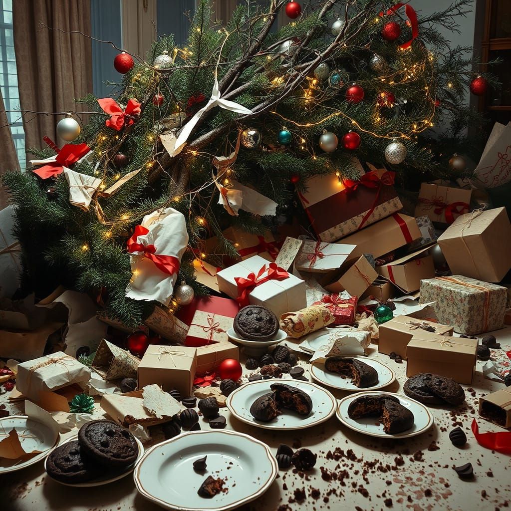 Hyperrealistic Christmas Chaos in a State of Disarray