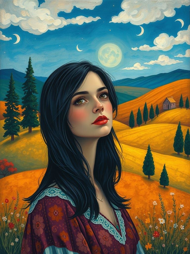 Dreaming of Far-Off Horizons in Whimsical, Folk-Art Style