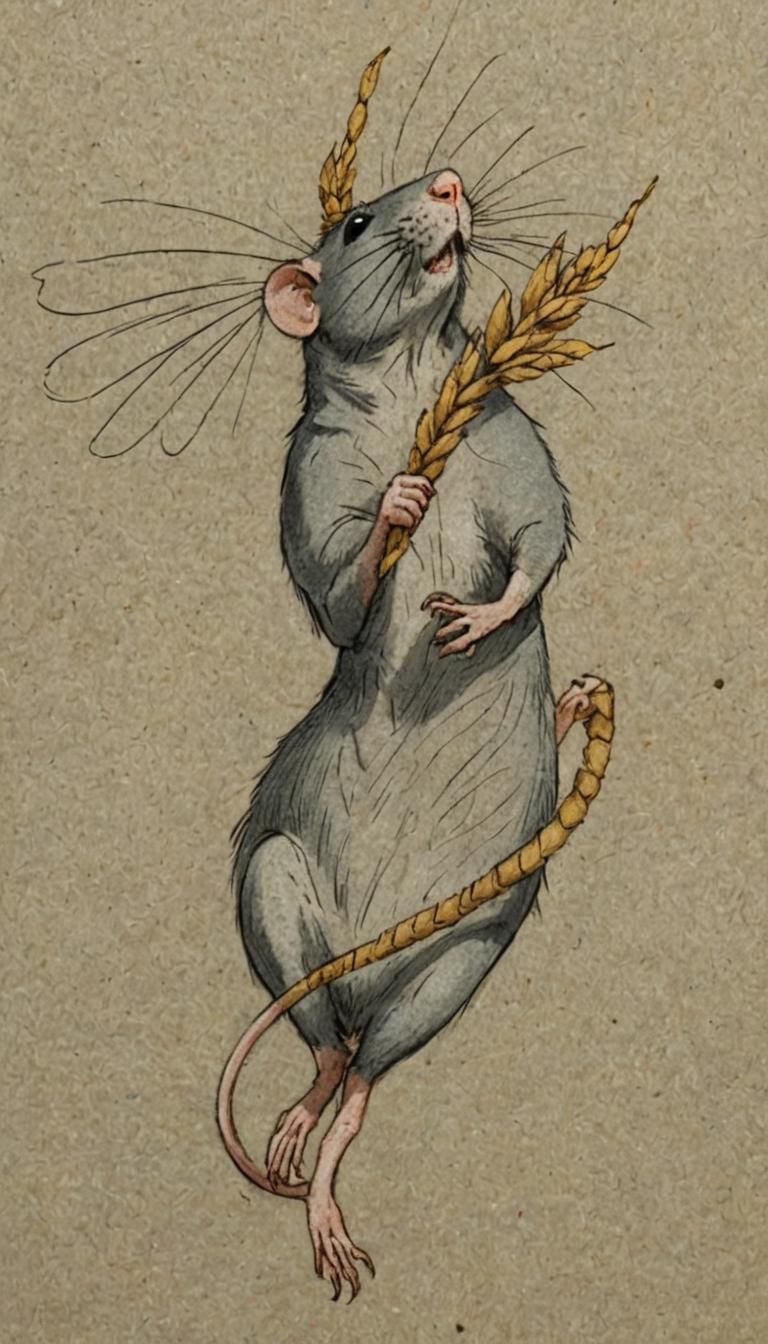 Flying Rat Holding Spikelet Sketch
