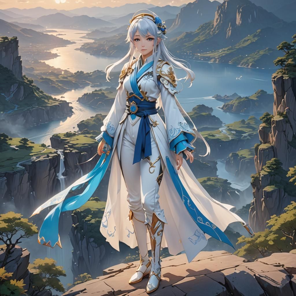 Miriam Overlooking Fantasy Landscape in Anime 3D Art