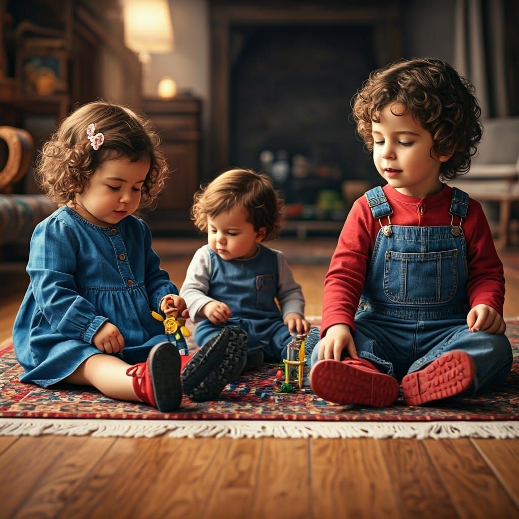 Children Playing on Rug in Golden Light