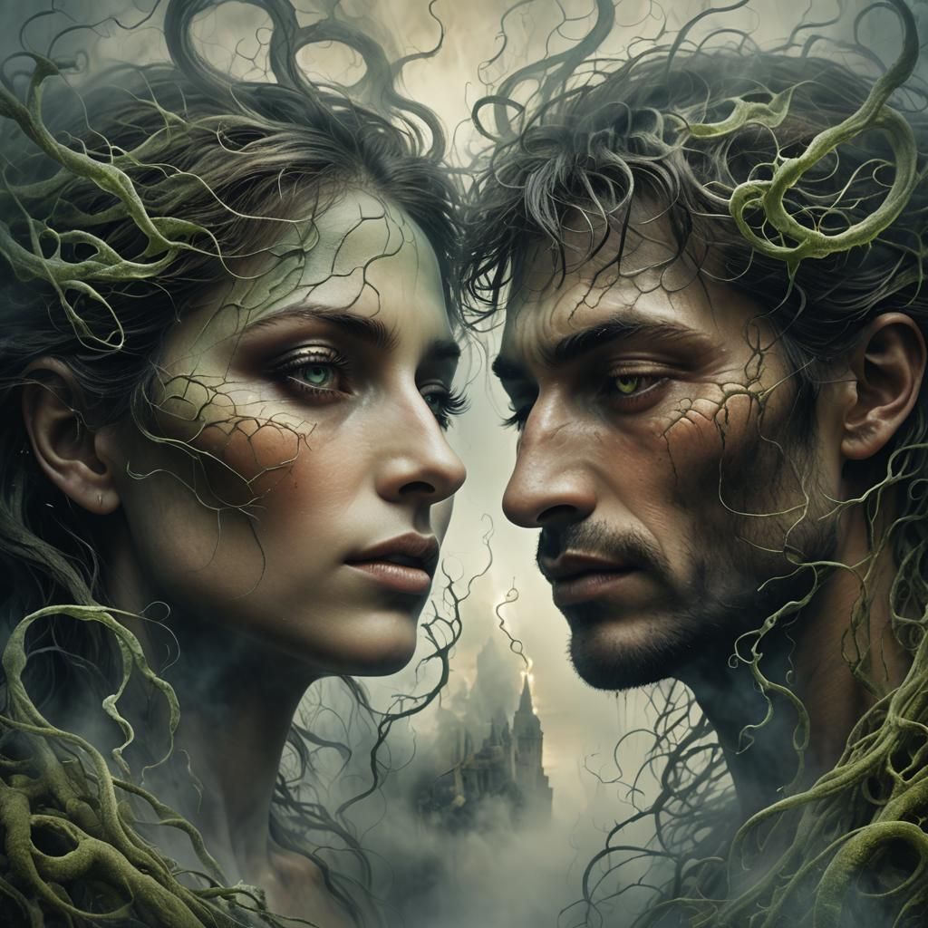 Ecstatic Couple's Eyes in Dreamlike Matte Painting