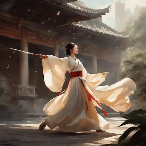 Wuxia Princess Martial Arts in Watercolour Style