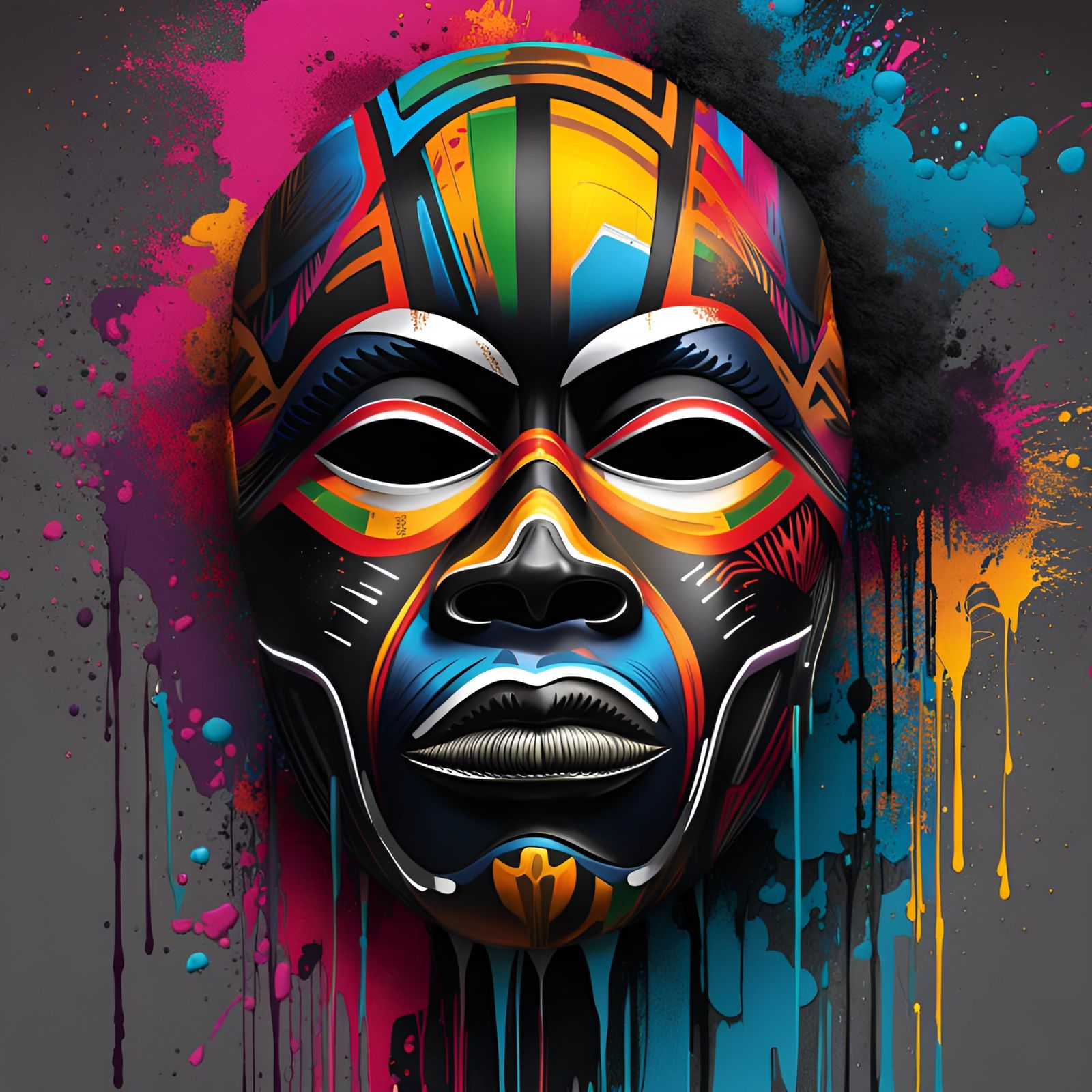 African Mask Graffiti Art on Athletic Man