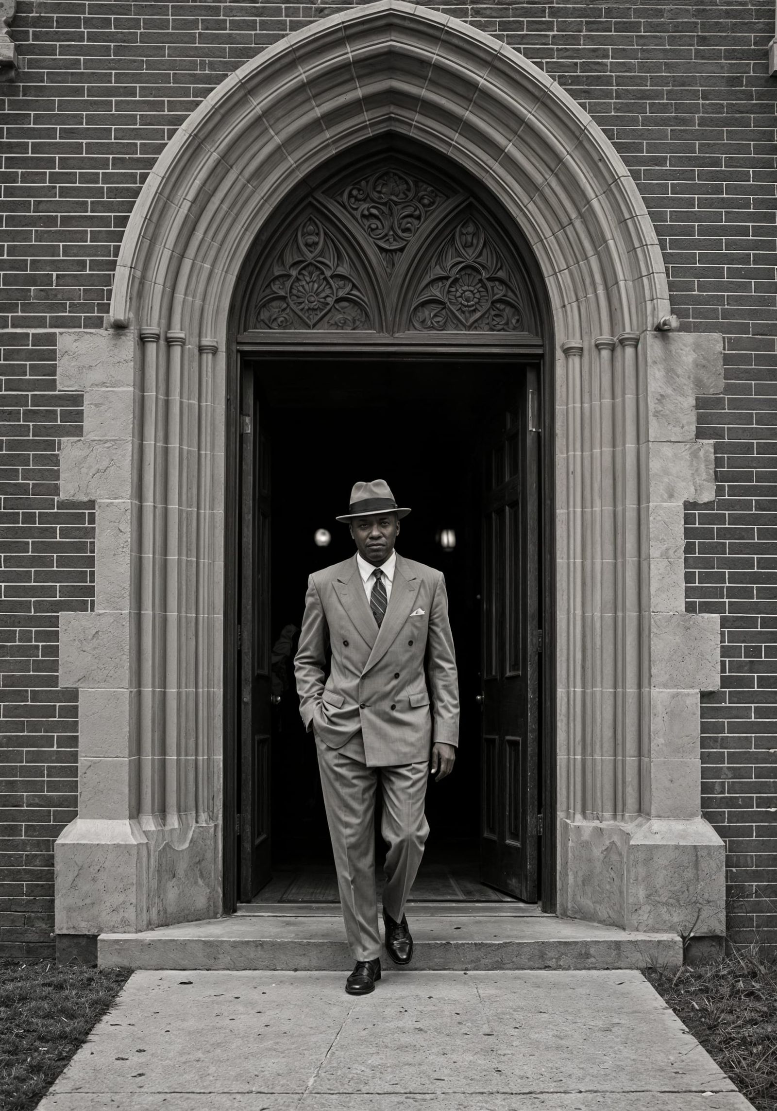 Stylish Man in 1950s Suit Leaving Church