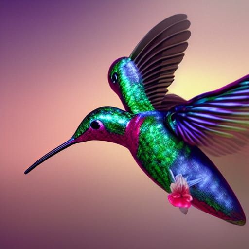 Hummingbird Sipping Nectar: Detailed Matte Painting