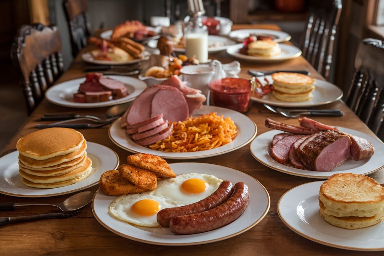 Rustic Tavern Breakfast Feast in Hyper-Detailed Photo