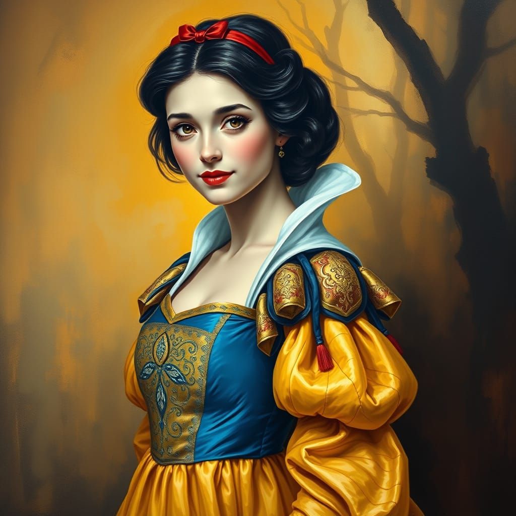 Ethereal Snow White Renaissance Portrait in Chiaroscuro Styl...