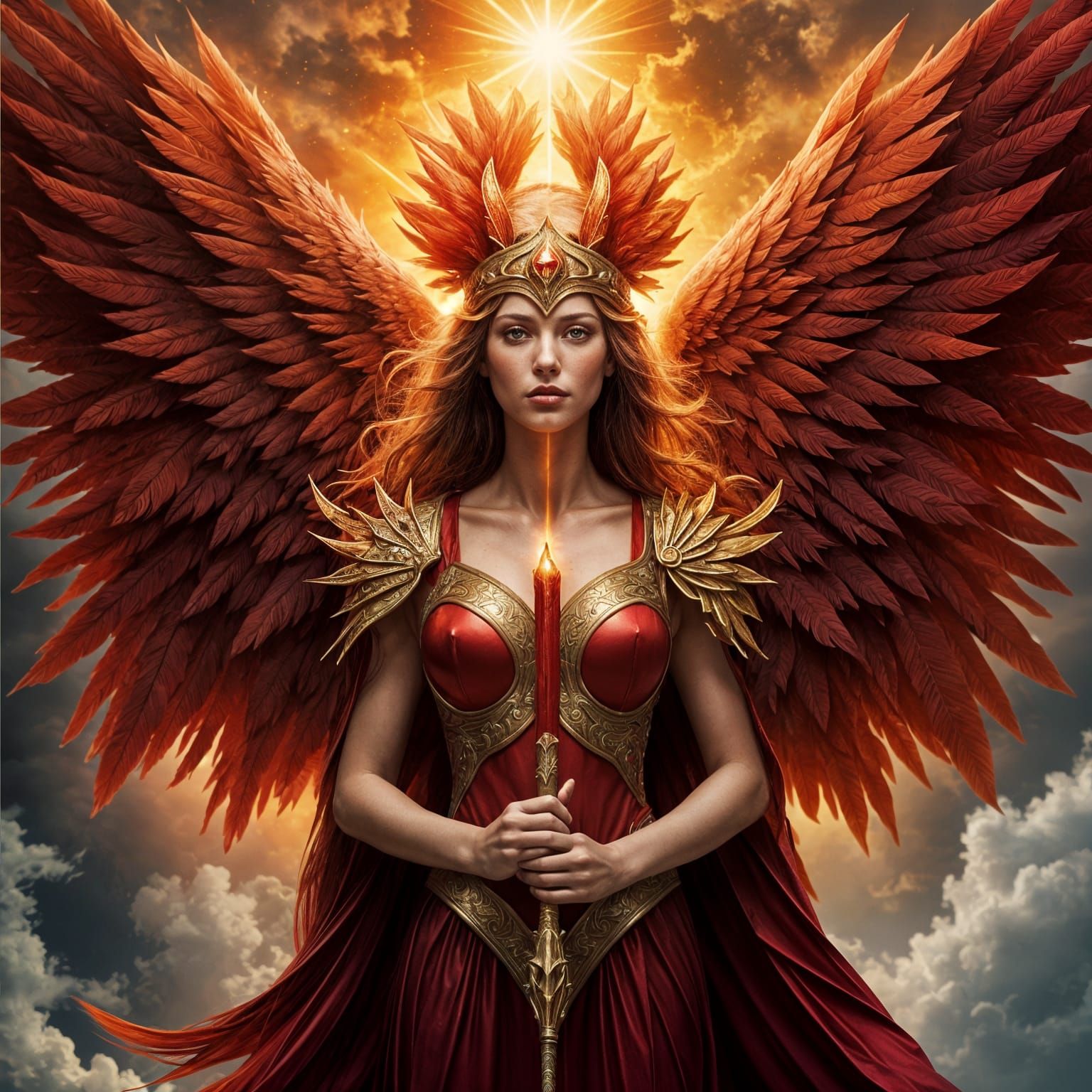 Dark Angelic Warrior in Ruby Armor