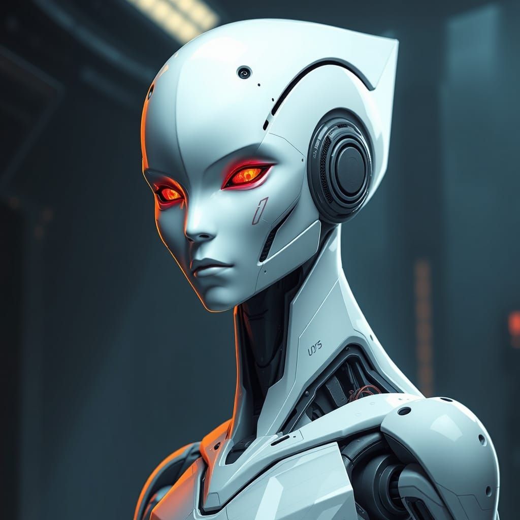 Hyperrealistic Futuristic Robot in Dimly Lit Environment