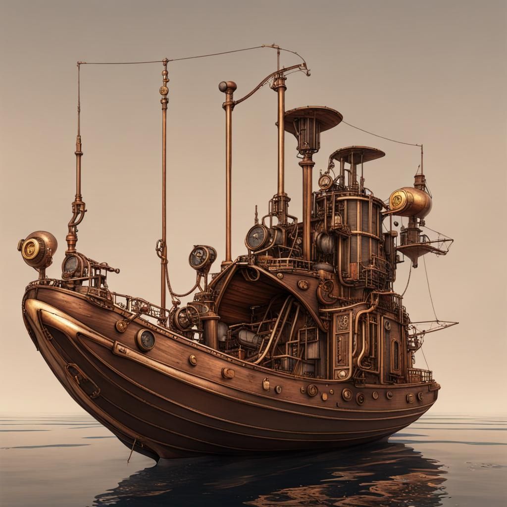 Steampunk Boat on Calm Waters