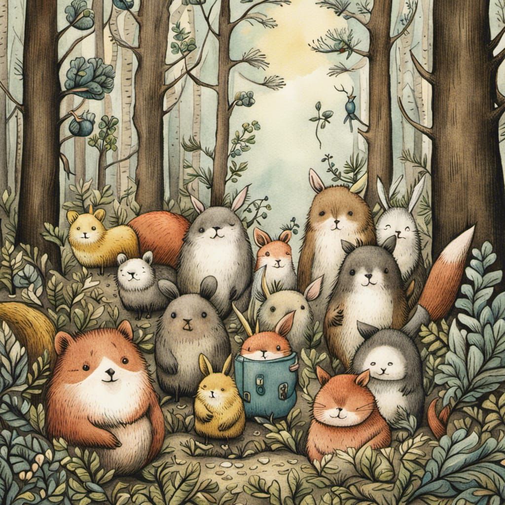 Charming Animal Forest Illustration in Cartoon Style