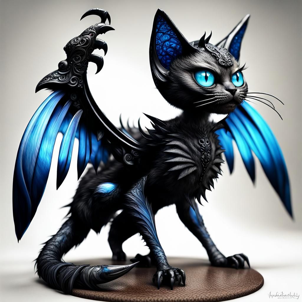 Hyperrealistic Demon Cat with Scorpion Tail and Wings