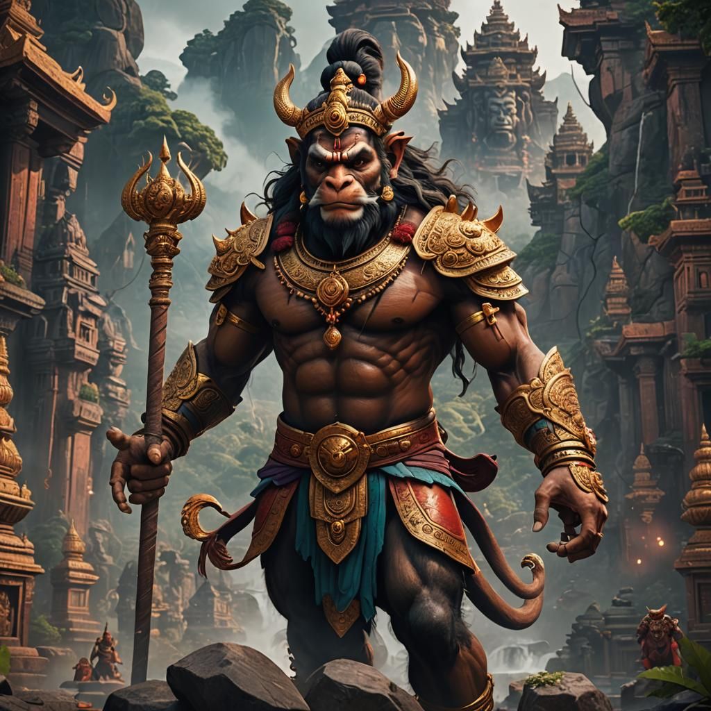 Detailed Matte Painting of Hanuman in 8K