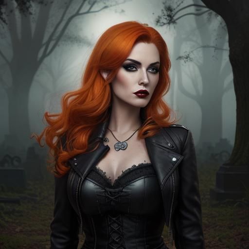 Glamorous Vampire Girl in Graveyard, Pin-Up Art