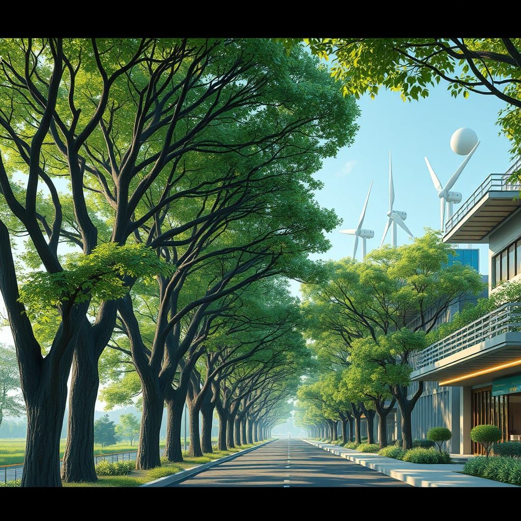 Vibrant Eco-Utopia Streetscape in Solarpunk Style