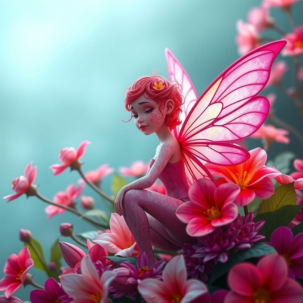 Whimsical Hot Pink Floral Pixie in Ethereal Bloom