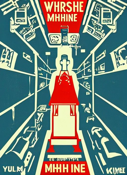 Futuristic Propaganda Poster: Worship the Machine