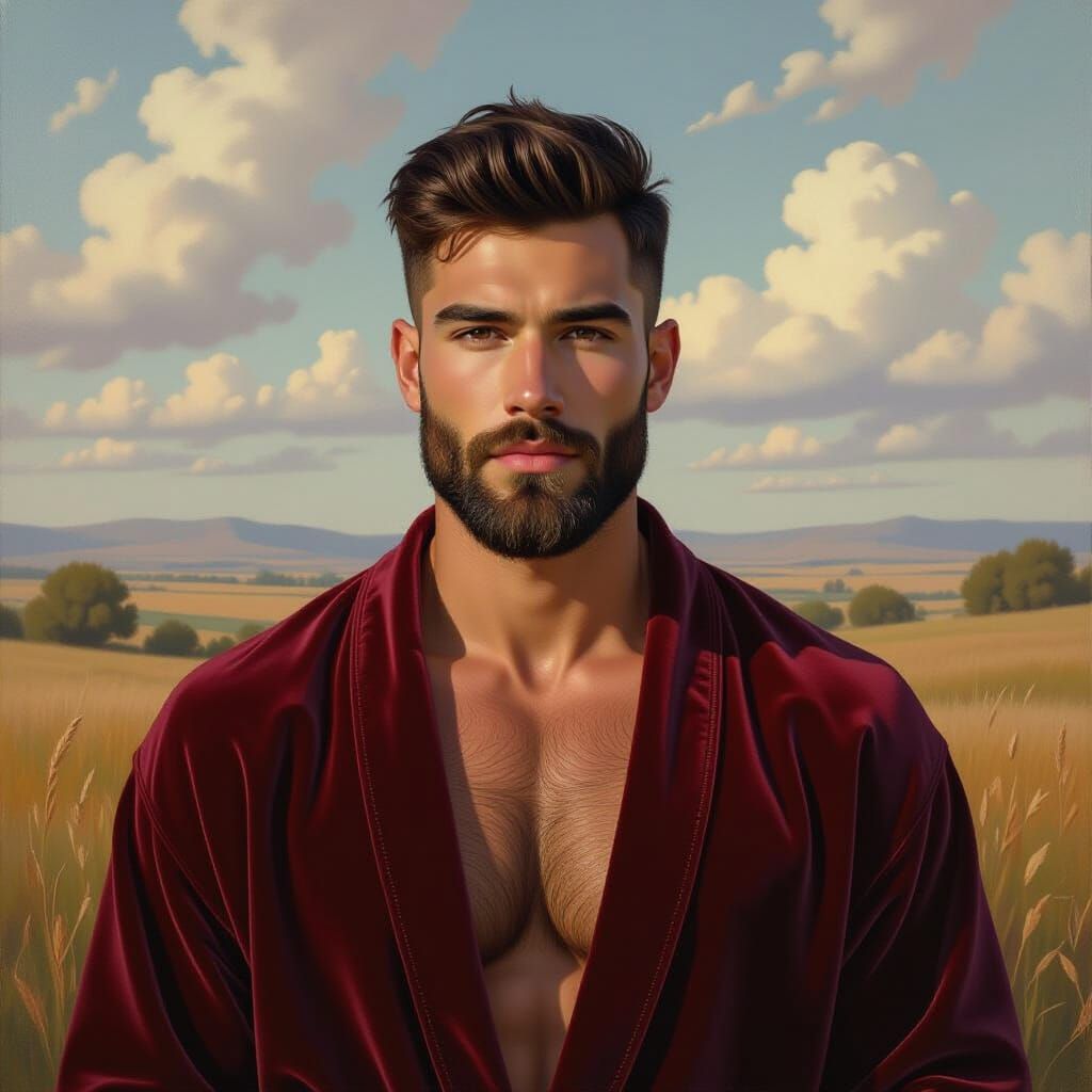 Young Man in Red Robe: Impressionist Portrait