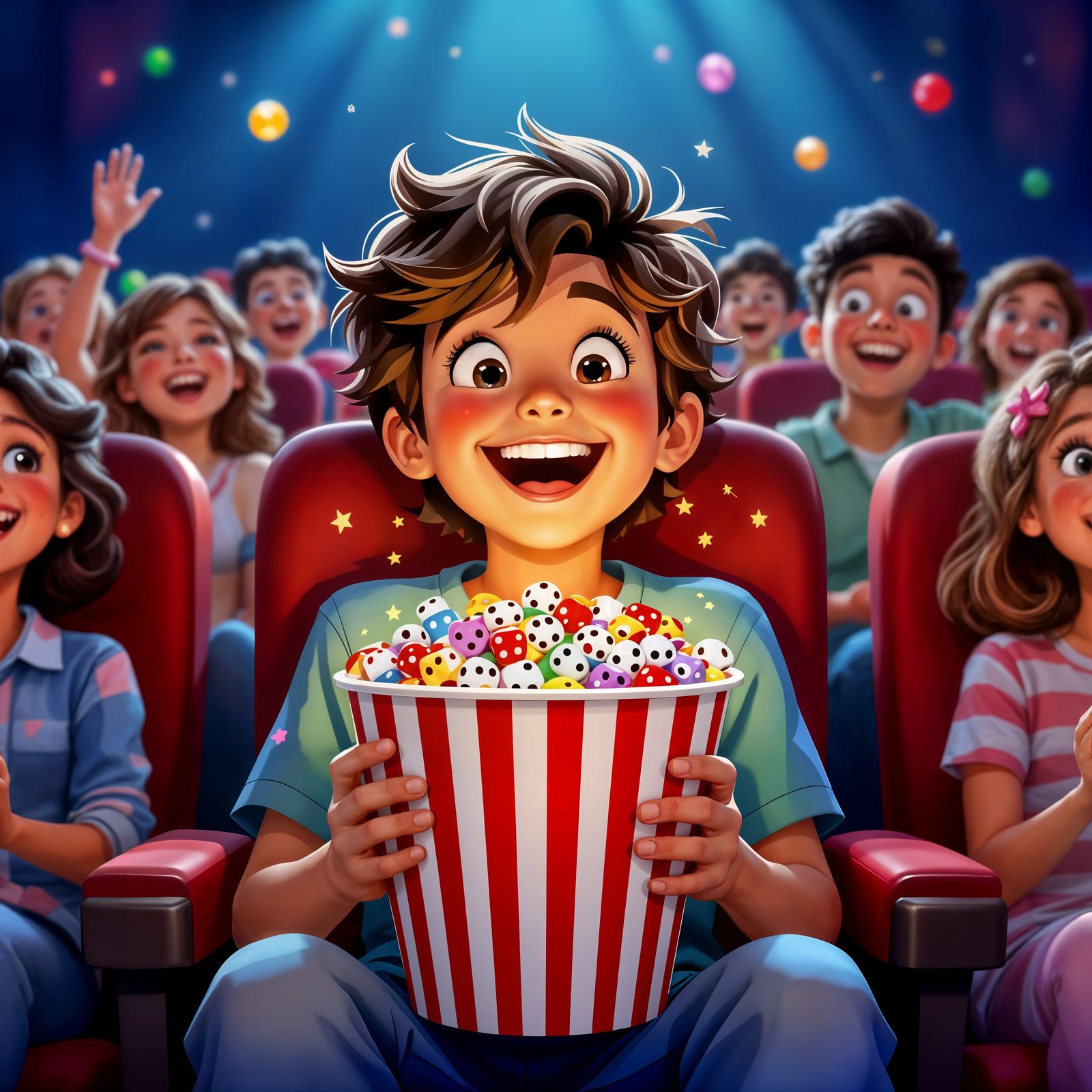 Child's Dice-Filled Popcorn Bucket in Storybook Style