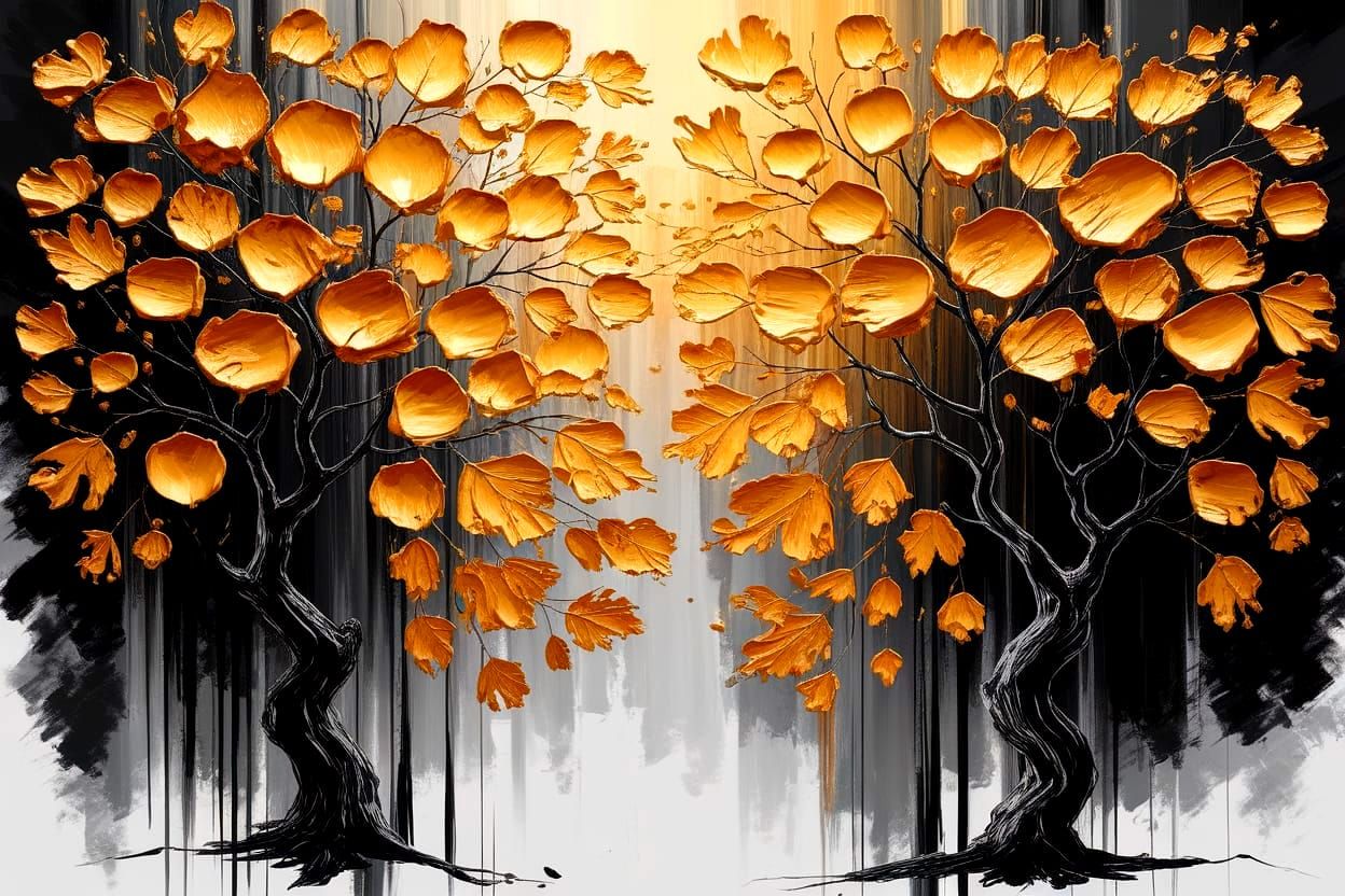 Golden Autumn Forest in Impasto Oil Painting