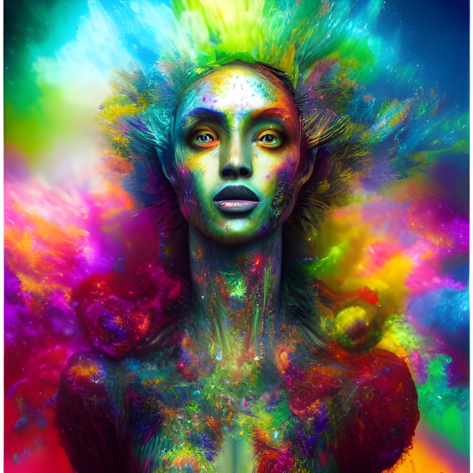 Psychedelic Goddess in DMT Trip: Cosmic Illustration