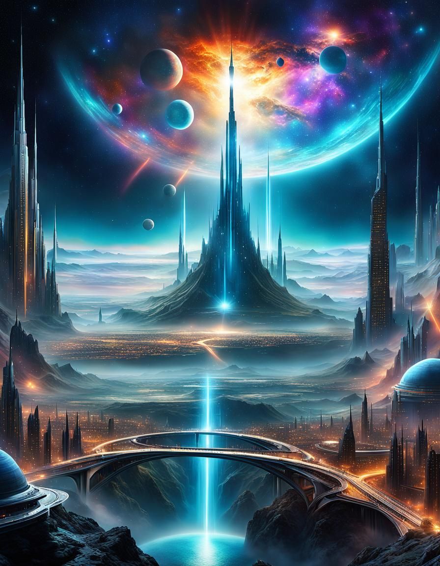Futuristic Alien City in a Cosmic Landscape