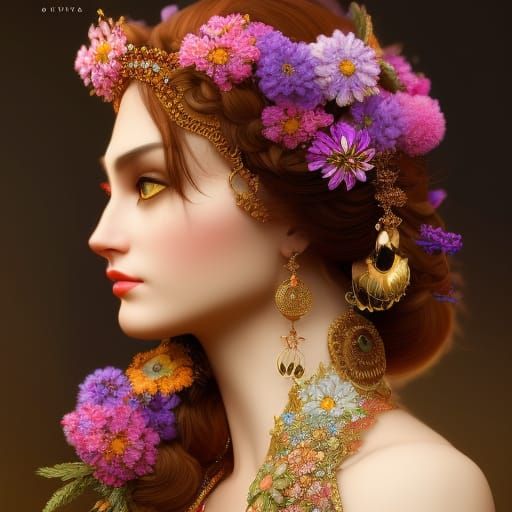 Floral Fur Cat: Detailed Digital Art