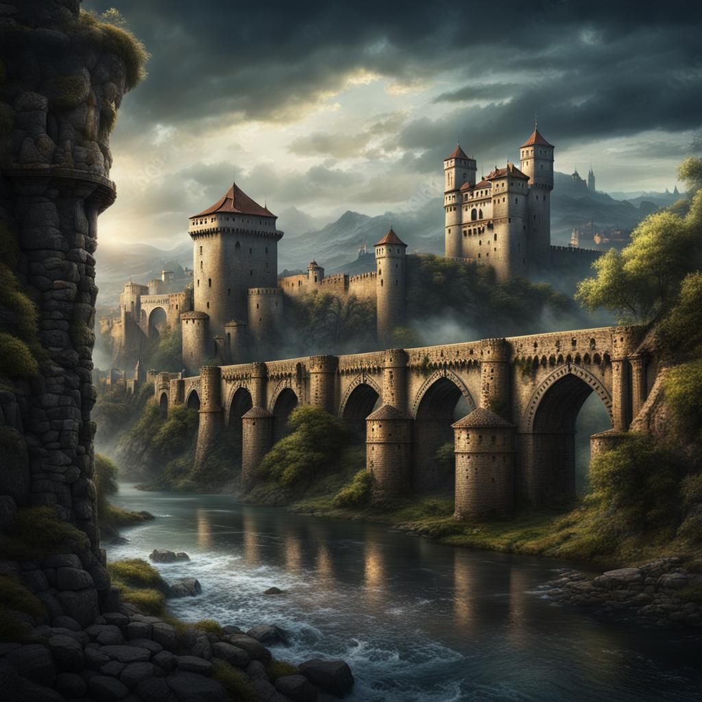 Fortified Medieval Border Town in Dark Fantasy Style
