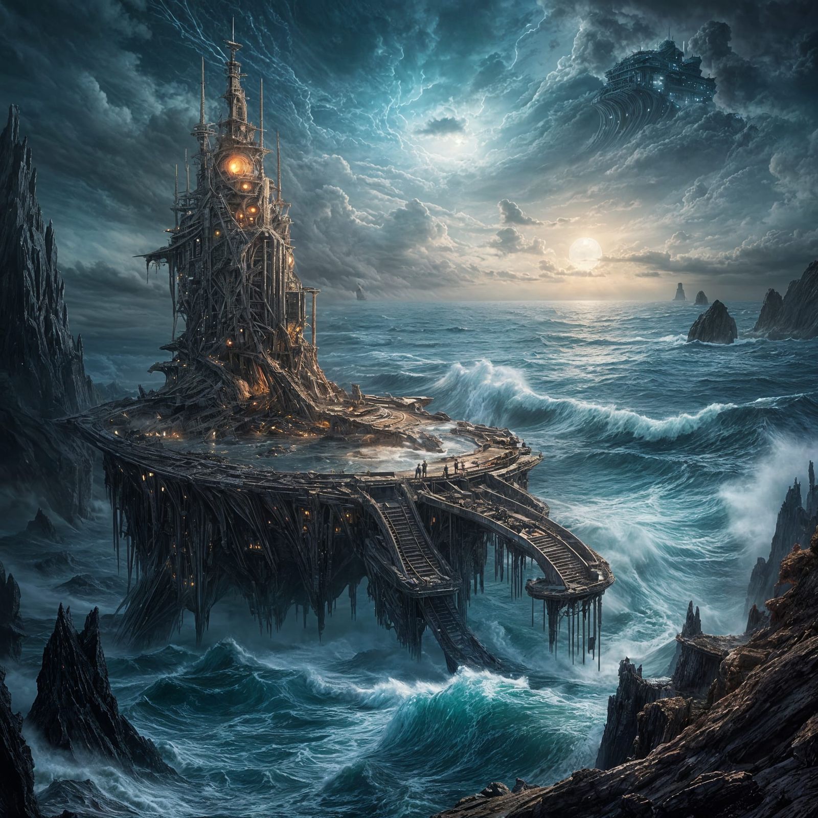 Eerie Alien Ruins Overlooking a Stormy Sea