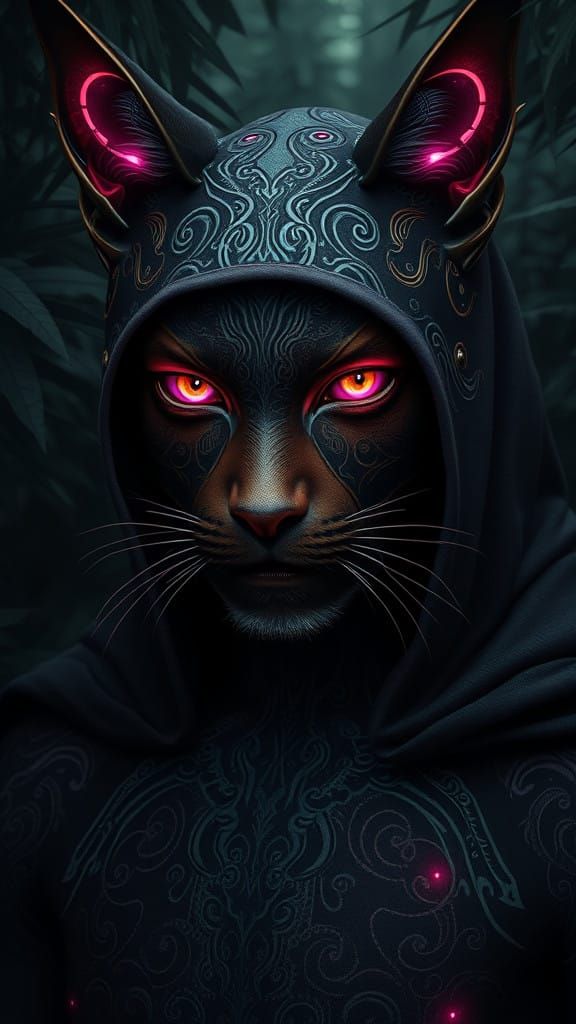 Enigmatic Cat Warrior Emerges from Shadows