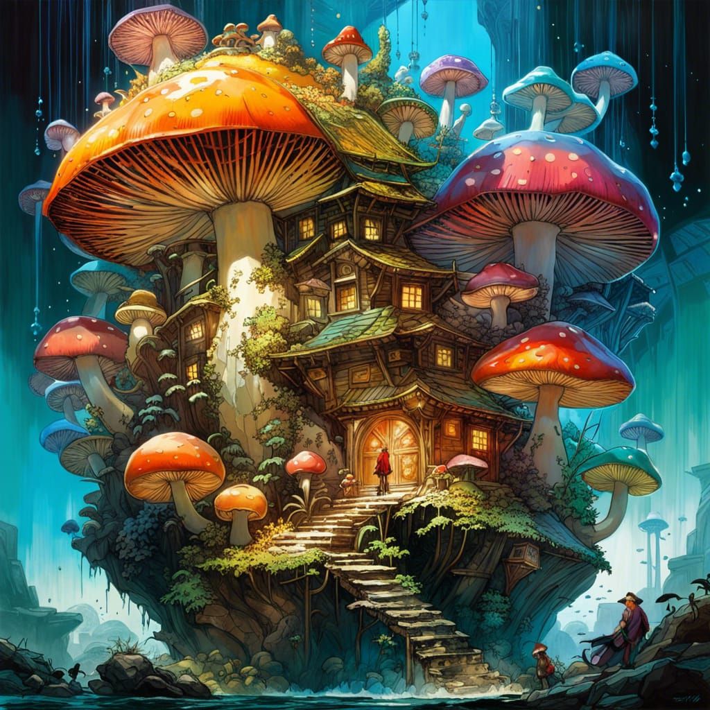 Floating Mushrooms: Hyperdetailed Fantasy Masterwork