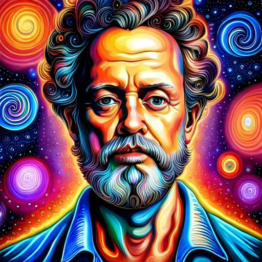 Psychedelic Terrence McKenna Portrait in Cosmic Style