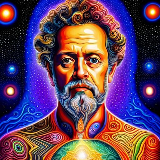 Psychedelic Portrait of Terrence McKenna in Astral Landscape