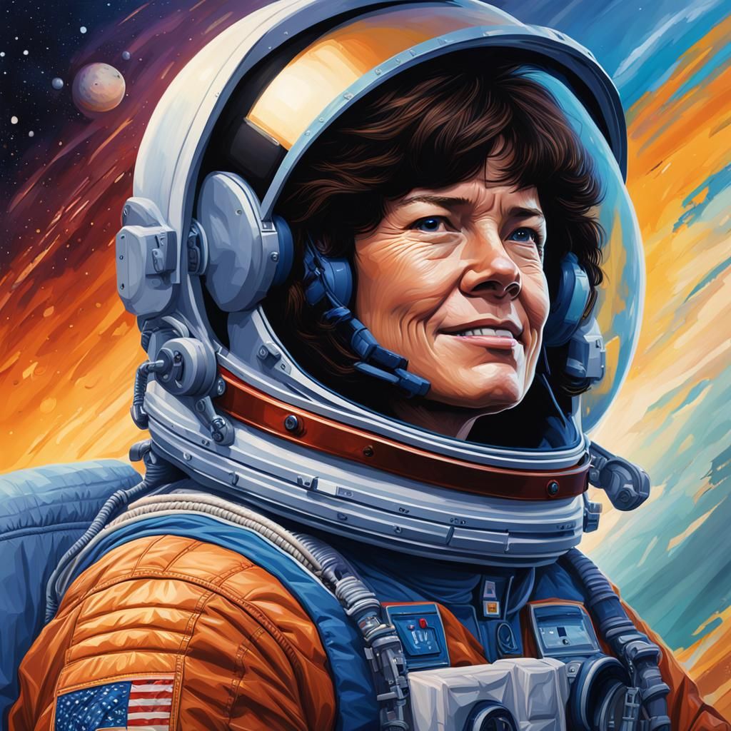 Sally Ride Astronaut in Hyperrealistic Splash Art