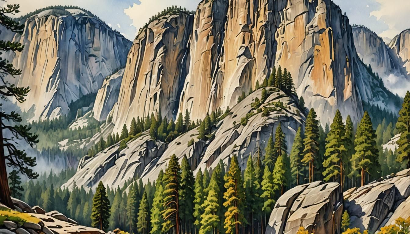 El Capitan in Romantic Vintage Watercolor Style