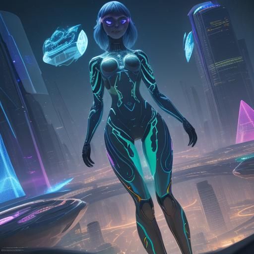 Holographic Projections in Utopian City, 8K Render