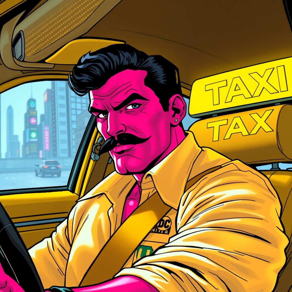 Sinestro Behind the Wheel of a Bright Yellow Taxi