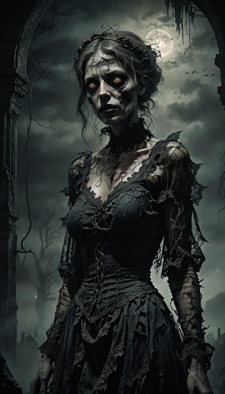 Zombie Woman in Lace: Dark Fantasy Illustration