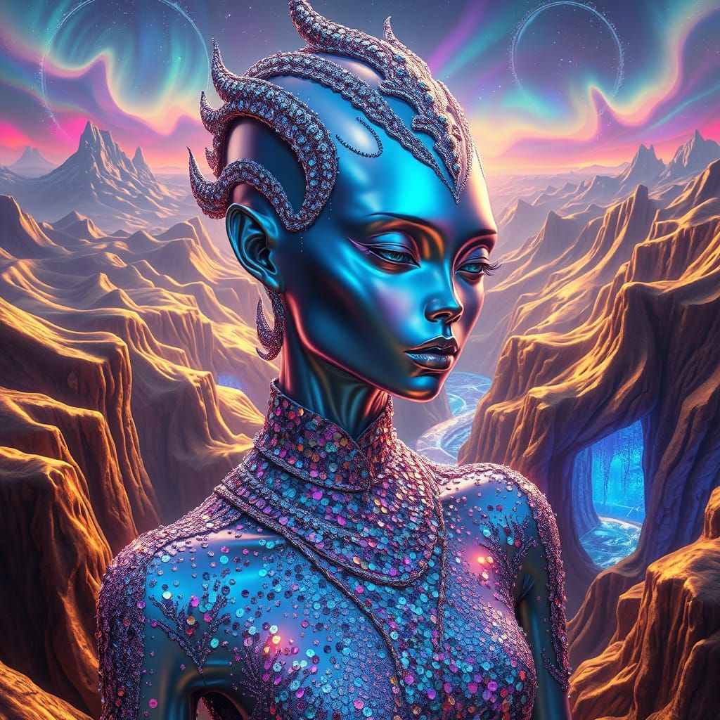 Glamorous Cosmic Entity in Hyper-Realistic Digital Painting