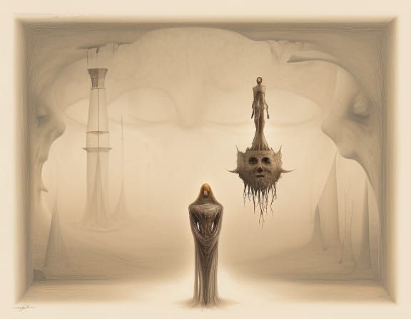 Surreal Fornasetti Face in a Dreamlike Seascape