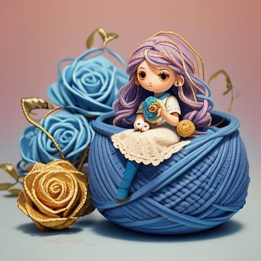 Amigurumi Crochet Doll on Blue Planet with Rose