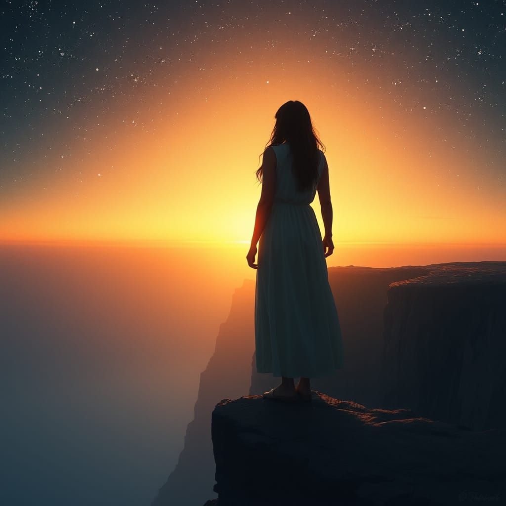 Woman at the Edge of Day: A Digital Painting