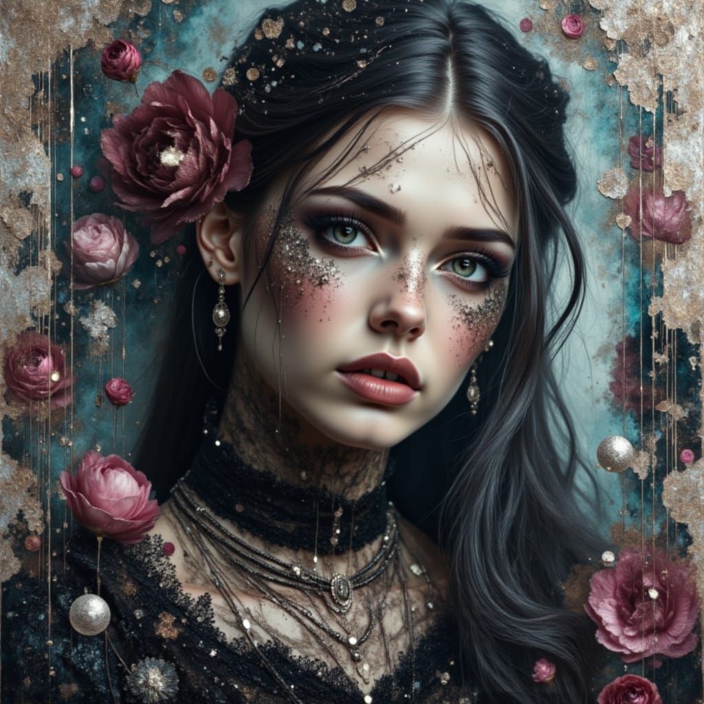 Gothic Renaissance Man Portrait with Metallic Details