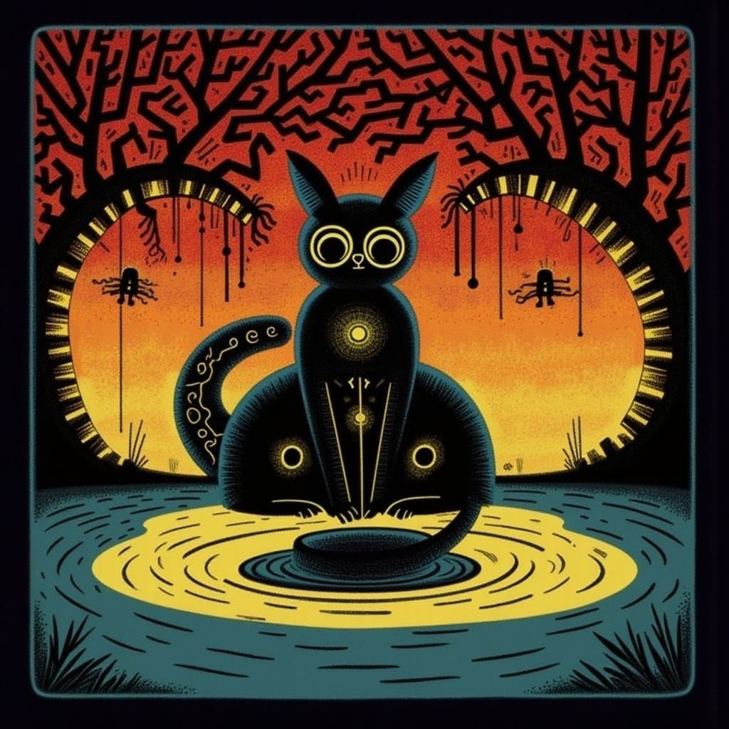 Cyberpunk Robot Fights Futuristic Feline in Dark Alley