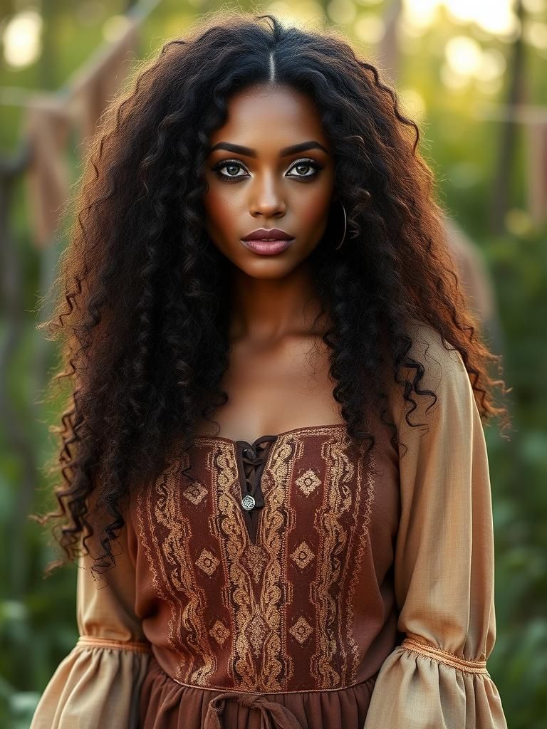 Beautiful African American Woman in Peasant Dress