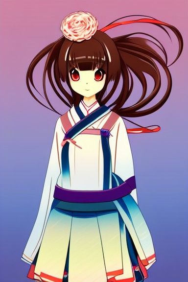 Anime Girl in Traditional Japanese Satin Silk